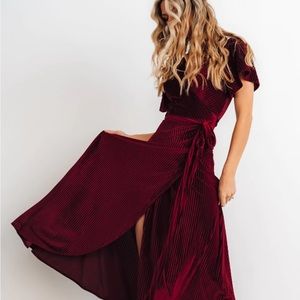 Baltic born Andi Ruby red velvet wrap dress short sleeve